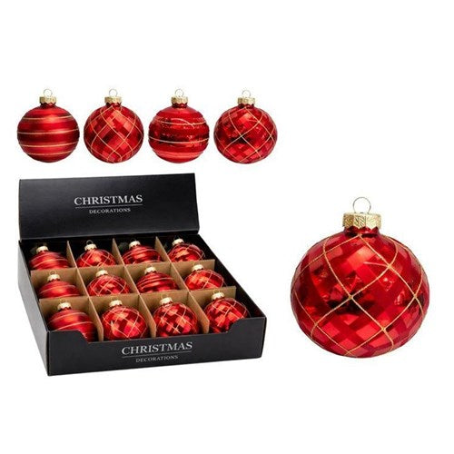 burgundy decorated glass Christmas bauble 80mm assorted