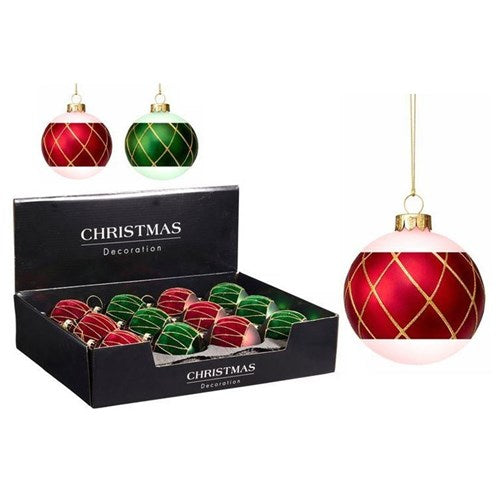 red and green matte glass Christmas bauble 80mm assorted