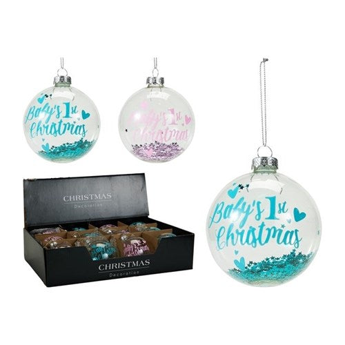 80mm glass Christmas bauble with star baby design assorted