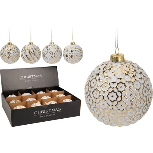Ronis Christmas Ball Glass 8cm White Gold