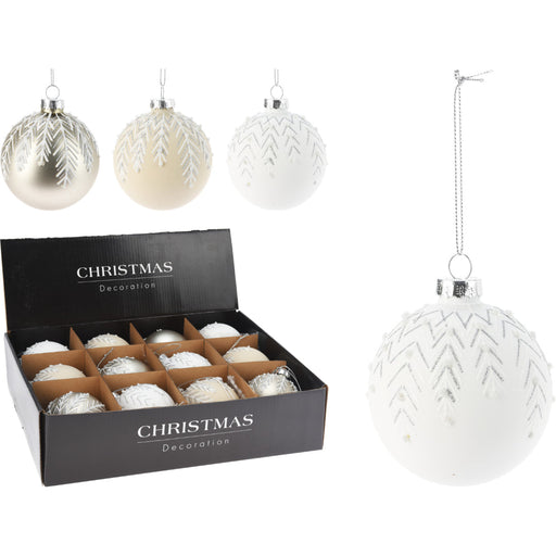 Ronis Christmas Ball Glass 8cm Leaf 3 Assorted