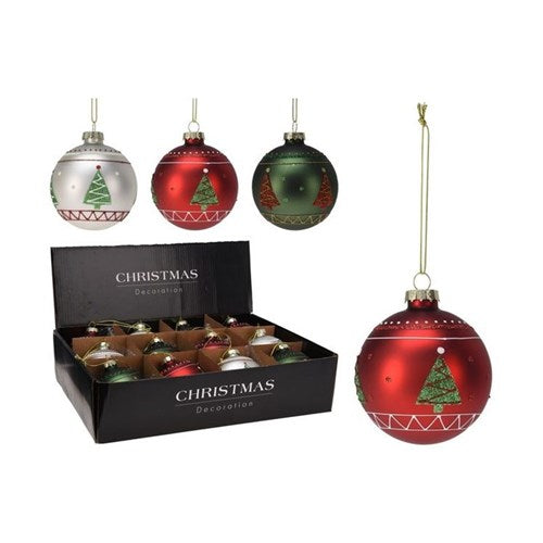 Three assorted 8 cm glass baubles