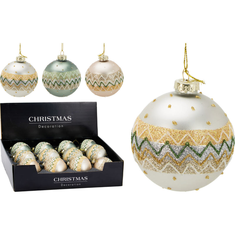Ronis Christmas Ball Glass 80cm Zigzag 3 Assorted