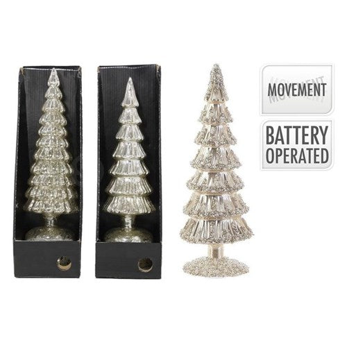 Two assorted 36 cm silver glass LED trees