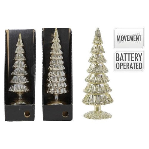 Two assorted 36 cm amber glass LED trees