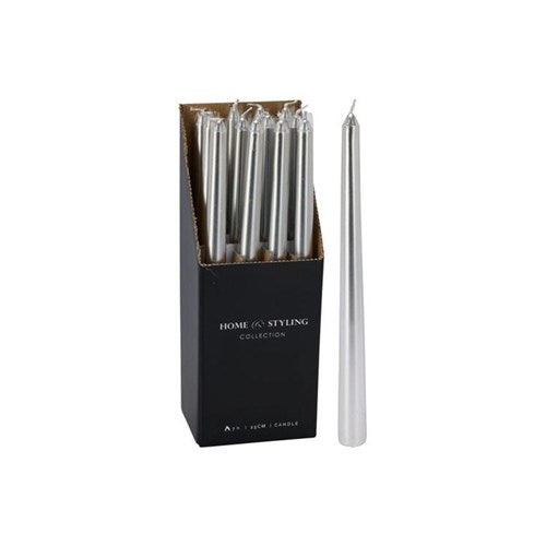 25cm metallic silver dinner taper candle
