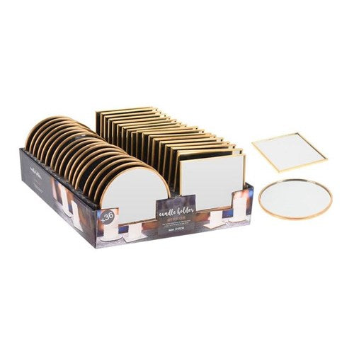 Two 10 cm gold mirror plates under tealights