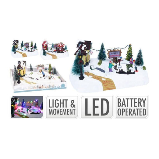 Ronis Christmas Scene Led & Movement Battery Operated 28cm