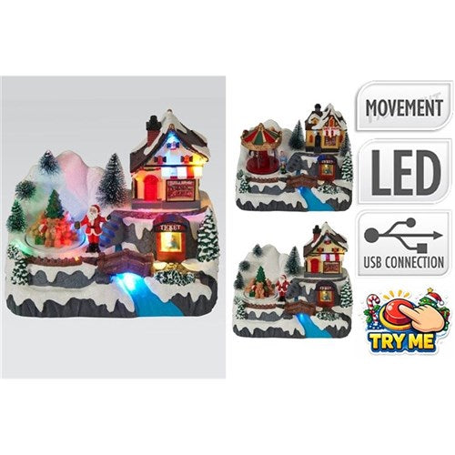 16cm LED Christmas carousel scene assorted design
