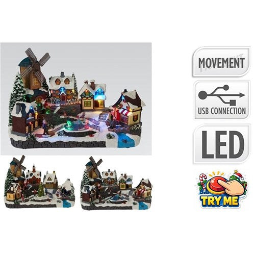 25cm battery operated LED Christmas windmill scene assorted design