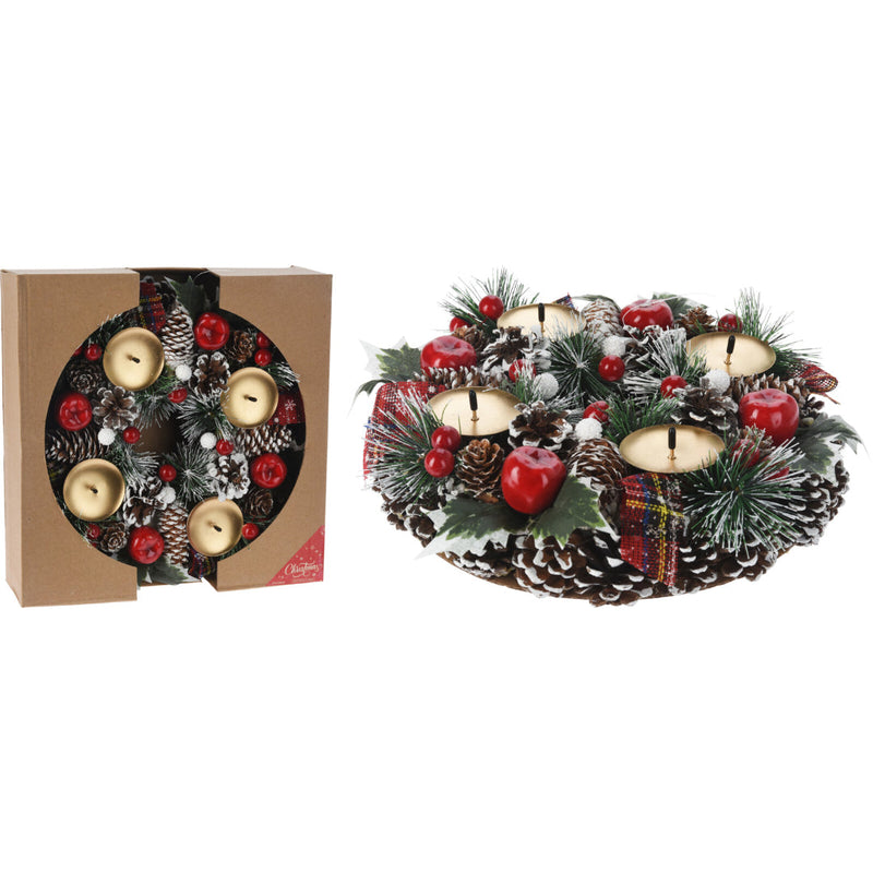Ronis Wreath 40cm Advent Pinecone Round Frosted Design