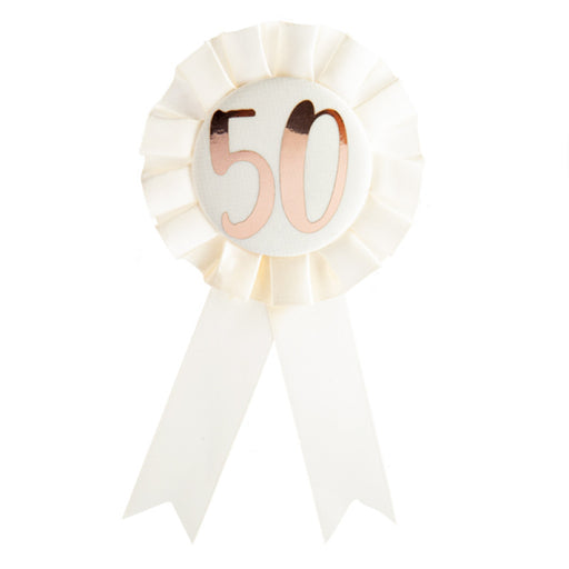 Rose gold 50th birthday badge