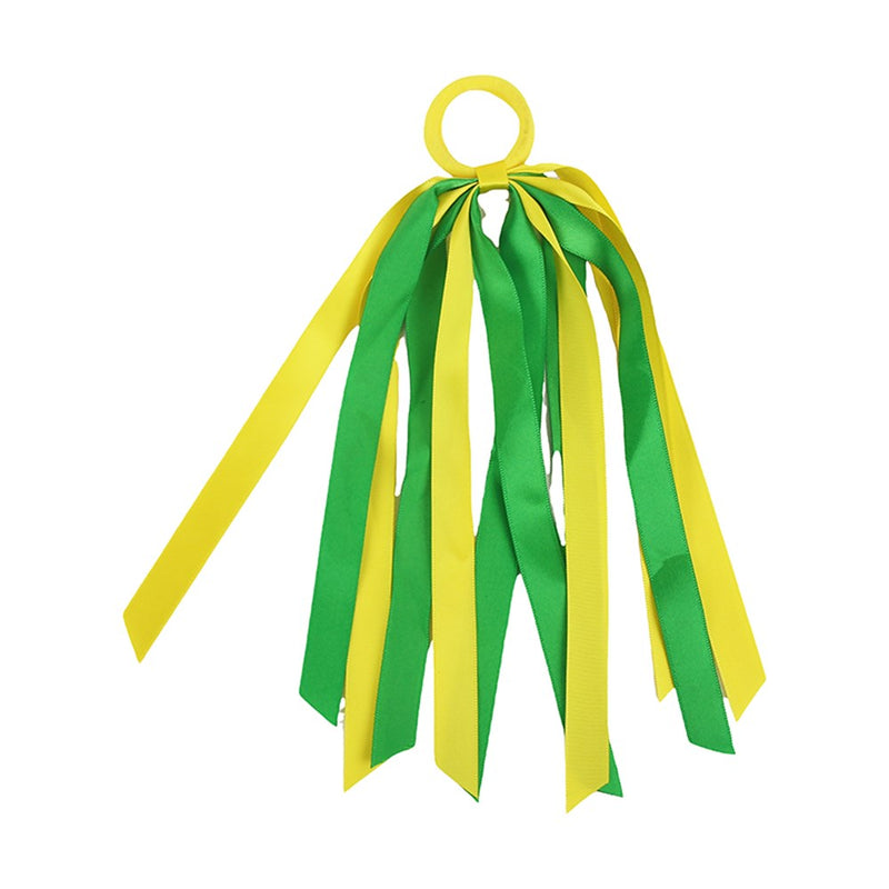 Green and gold hair ties with tassels