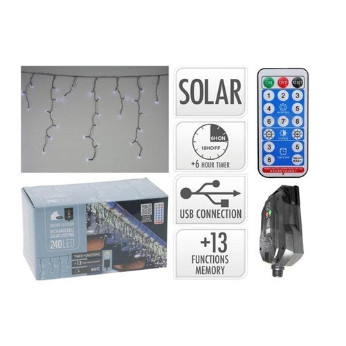 7.8 m solar icicle lights, 240 white LEDs