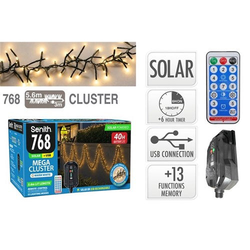 premium solar mega cluster 768 LED warm white lights 5.6m