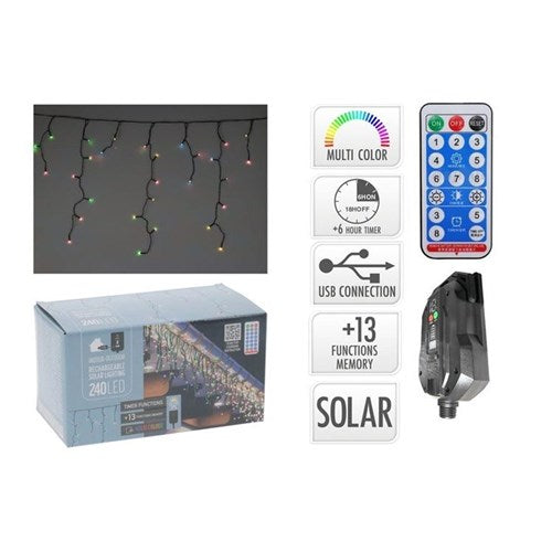 7.8 m solar icicle lights, 240 multicolor LEDs