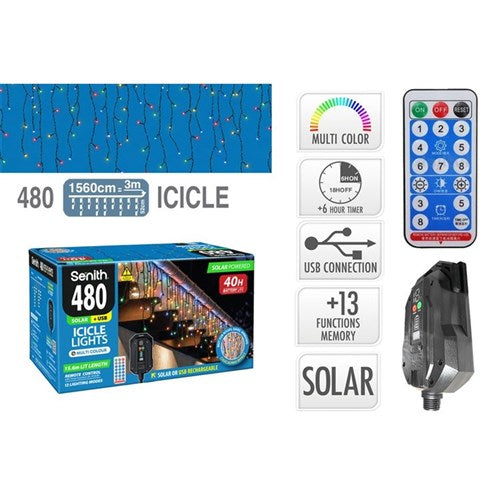 premium solar icicle 480 LED multicolour lights 15.6m