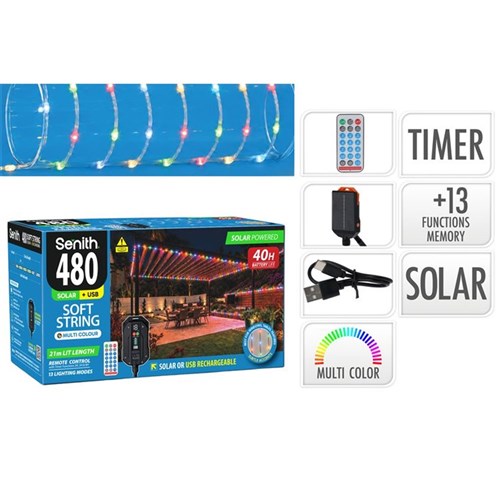premium solar string lights 480 LED multicolour 24m with remote