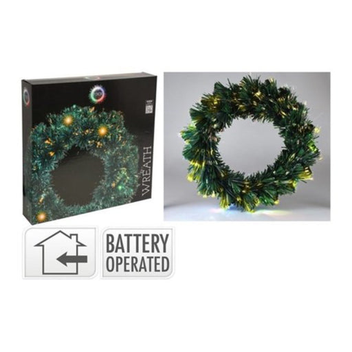 Ronis Wreath 50cm Fibre Optic With White Battery Operated
