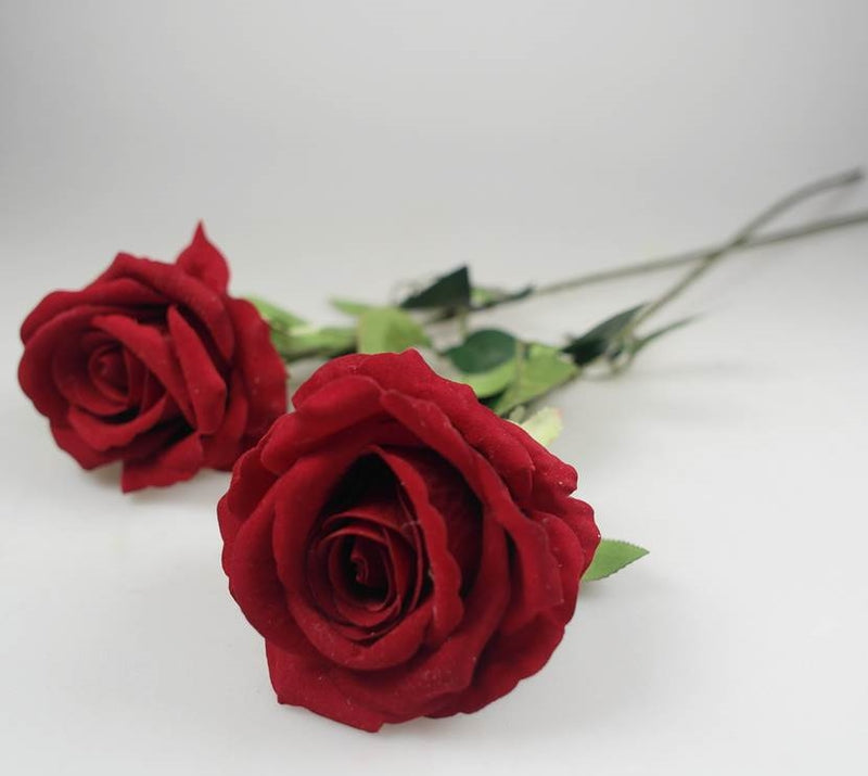 Red artificial single stem rose, 62 cm long
