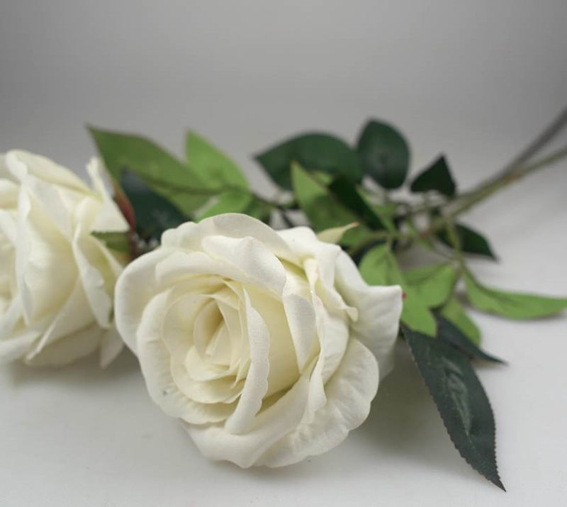White artificial single stem rose, 62 cm long