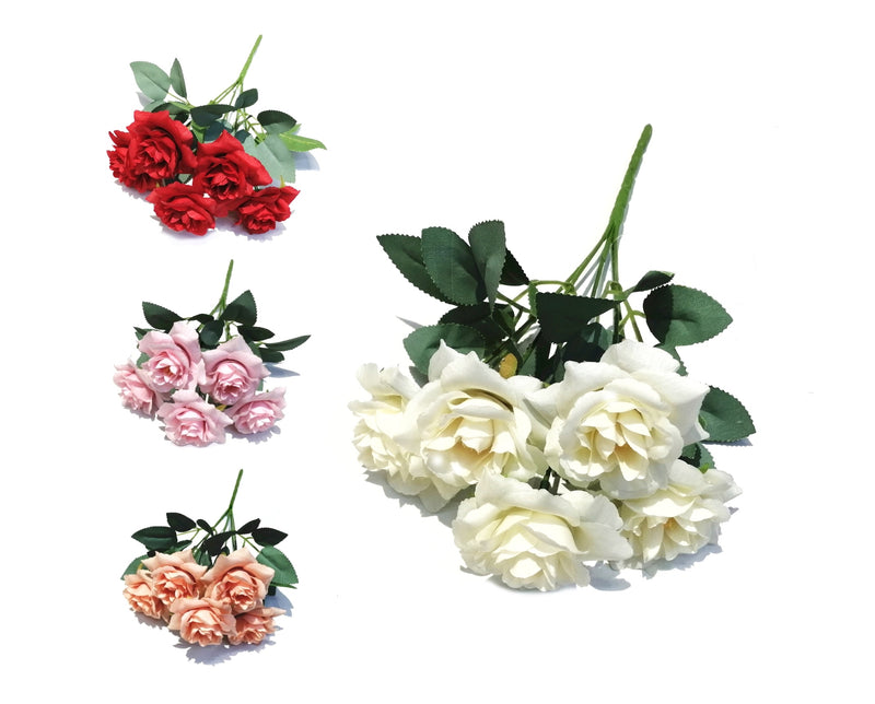 Artificial rose bunch, 27 cm, four assorted colours