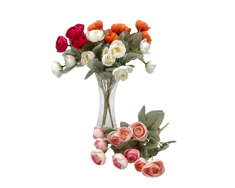 Artificial camellia arrangement with five branches, 30 cm, assorted colours