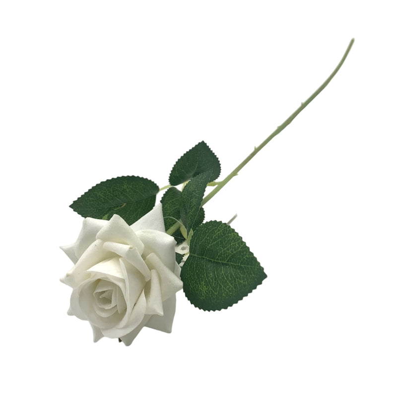 White artificial mini rose single stem, 49 cm