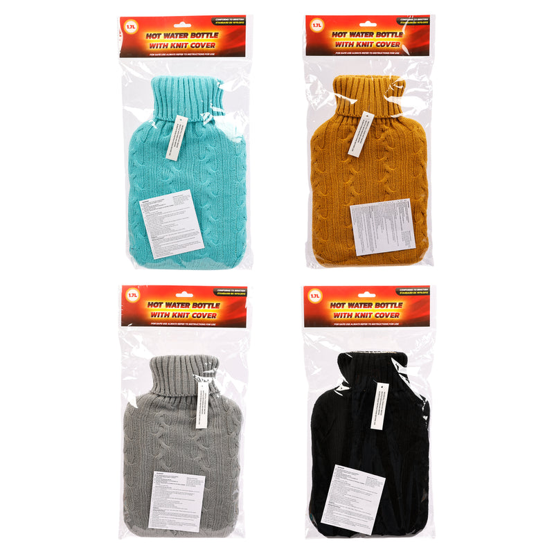 1.7L hot water bottle with cover in assorted colours