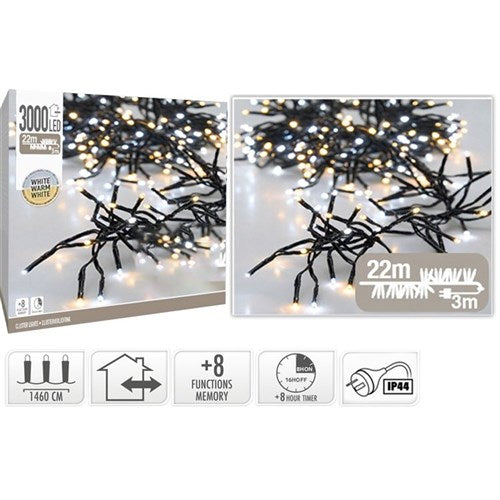 3000 LED warm white cluster Christmas lights 21.8m