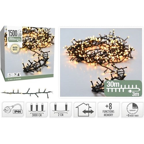 1500 LED warm white snake lights 30m with memory and timer