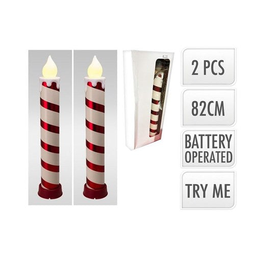 Set of two 15 x 82 cm red and white LED candles, IP44