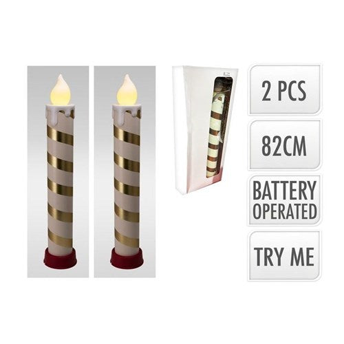 Two 15 x 82 cm LED candles in gold and white, IP44