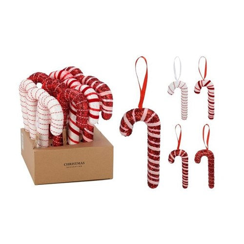Four 17 cm hanging candy cane decorations