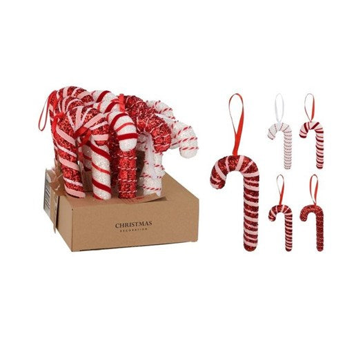Four 20 cm candy cane hanging decorations