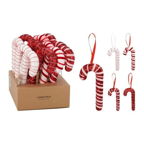 Four 32 cm candy cane hanging decorations