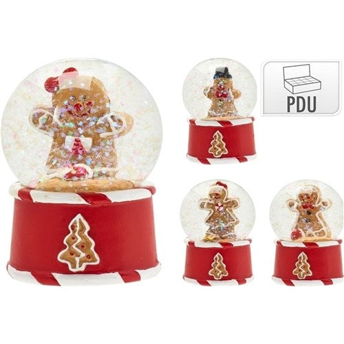 6.5cm gingerbread Christmas snow globe assorted designs