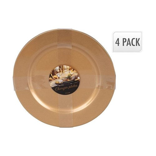 Set of four 33 cm gold plates shining under lights