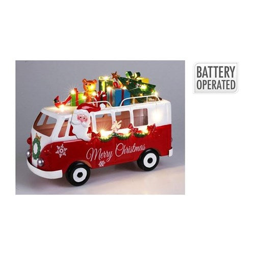 22 cm LED lit Santa in a Christmas bus decoration