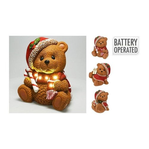 Three assorted 29 cm LED Christmas bear decorations