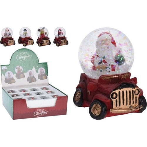 6.5cm Christmas car snow globe four assorted designs