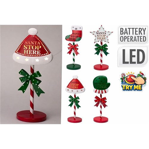 LED Christmas sign on pole 15 x 53cm assorted design