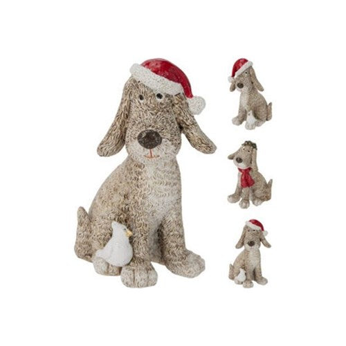 Three assorted 12 cm sitting dog ornaments