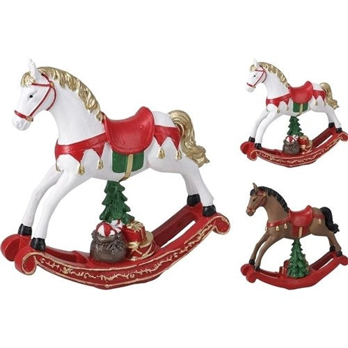 17cm Christmas rocking horse figurine two assorted designs
