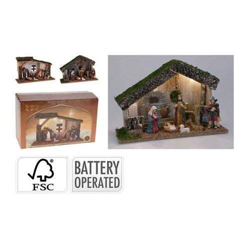 Warm white LED nativity scene with 7 figures, two styles