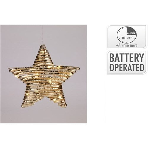 30cm gold star with warm white micro LEDs battery operated