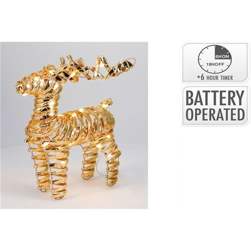34cm gold reindeer with warm white micro LEDs battery operated