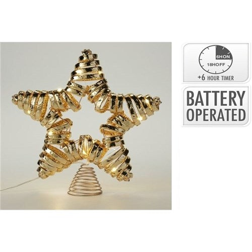 28cm gold top star with warm white micro LEDs battery operated