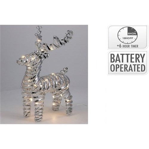 34cm silver Christmas reindeer with warm white micro LEDs