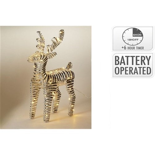60cm silver reindeer with warm white micro LEDs battery operated